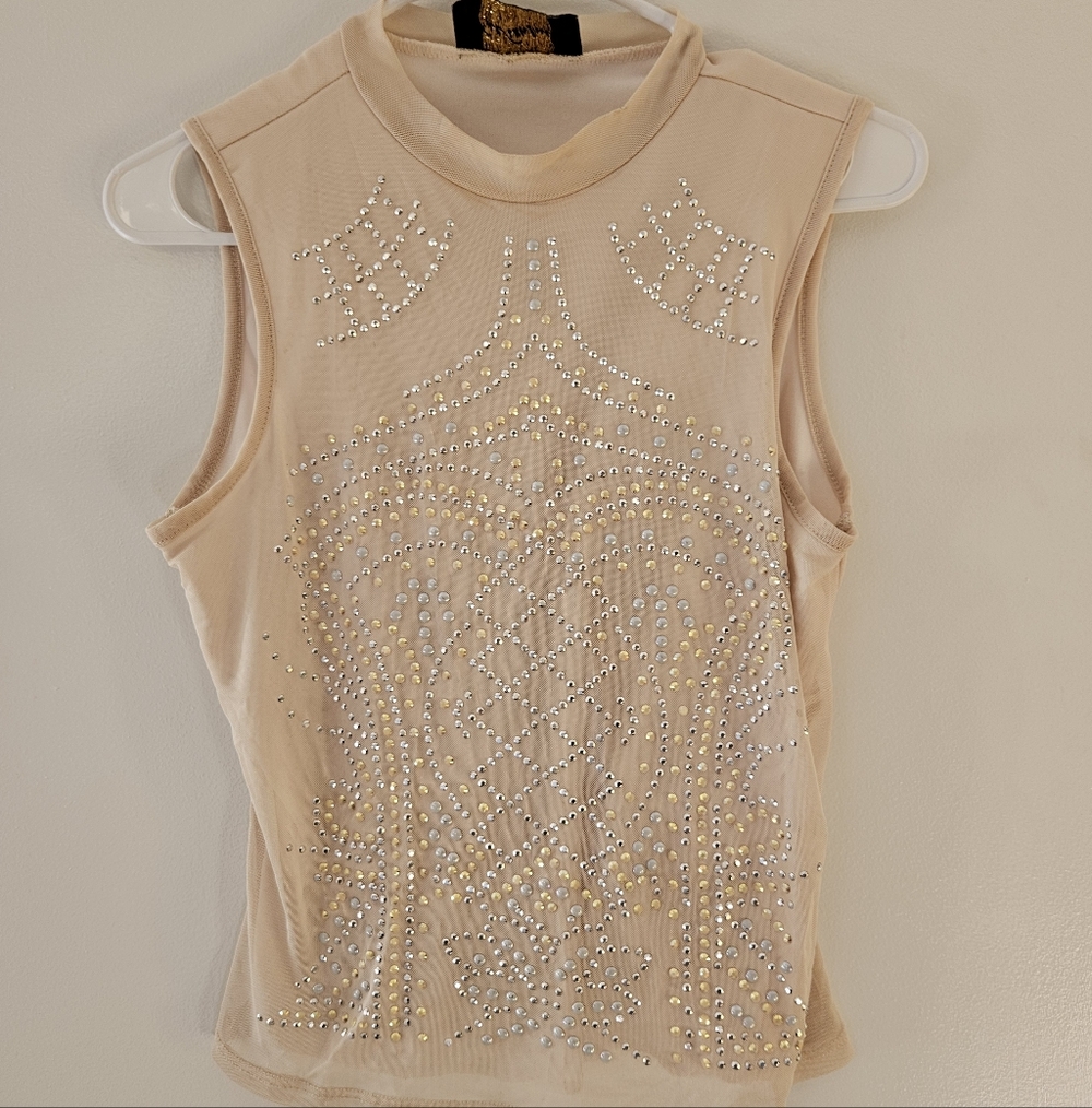 Beige Sleeveless Top with Embellishments